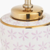 Thea Lillac and Gold Leaf Ceramic Table Lamp Base with Stellan 35cm Gold Slubbed Silk Mix Gold Lined Cylinder Lampshade