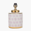 Thea Lillac and Gold Leaf Ceramic Table Lamp Base with Lino 35cm White Self Lined Linen Cylinder Lampshade