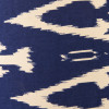 Llora Matt Black Metal Curved Table Lamp Base with Lars 35cm Ocean Blue Ikat Patterned Cylinder Lampshade