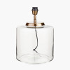 Josie Clear Glass and Antique Brass Metal Large Table Lamp Base with Edward 45cm Natural Linen Cylinder Lampshade