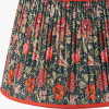 Corella Natural Mango Wood Curved Table Lamp Base with Floressa 40cm Red Floral Patterned Mushroom Pleat Tapered Lamp Shade