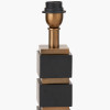 Maximo Matt Black and Antique Brass Cube Design Table Lamp Base with Stellan 35cm Black Slubbed  Silk Mix Gold Lined Cylinder Lampshade