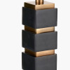 Maximo Matt Black and Antique Brass Cube Design Table Lamp Base with Stellan 35cm Black Slubbed  Silk Mix Gold Lined Cylinder Lampshade