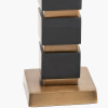 Maximo Matt Black and Antique Brass Cube Design Table Lamp Base with Stellan 35cm Gold Slubbed Silk Mix Gold Lined Cylinder Lampshade