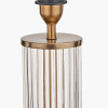 Ciara Clear Glass and Antique Brass Metal Table Lamp Base with Stellan 35cm Black Slubbed  Silk Mix Gold Lined Cylinder Lampshade