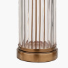 Ciara Clear Glass and Antique Brass Metal Table Lamp Base with Stellan 35cm Black Slubbed  Silk Mix Gold Lined Cylinder Lampshade