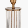 Ciara Clear Glass and Antique Brass Metal Table Lamp Base with Stellan 35cm Duck Egg Slubbed Silk Mix Gold Lined Cylinder Lampshade