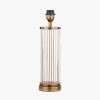 Ciara Clear Glass and Antique Brass Metal Table Lamp Base with Stellan 35cm Gold Slubbed Silk Mix Gold Lined Cylinder Lampshade