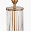 Ciara Clear Glass and Antique Brass Metal Table Lamp Base with Stellan 35cm Green Slubbed Silk Mix Gold Lined Cylinder Lampshade