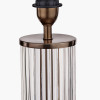 Ciara Clear Glass and Antique Bronze Metal Table Lamp Base with Stellan 35cm Black Slubbed  Silk Mix Gold Lined Cylinder Lampshade