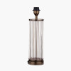 Ciara Clear Glass and Antique Bronze Metal Table Lamp Base with Stellan 35cm Green Slubbed Silk Mix Gold Lined Cylinder Lampshade