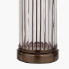 Ciara Clear Glass and Antique Bronze Metal Table Lamp Base with Stellan 35cm Green Slubbed Silk Mix Gold Lined Cylinder Lampshade