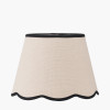 Piero Antique Bronze Metal Candlestick Table Lamp Base with Tabitha 35cm Cream Jute Scalloped Edge Tapered Lamp Shade with Contrast Binding