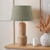 Gaiana Concrete Brown Stoneware Table Lamp Base with Milos 35cm Pistachio Green Linen Tapered Lampshade