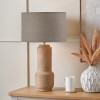 Gaiana Concrete Brown Stoneware Table Lamp Base with Edward 35cm Natural Linen Cylinder Lampshade