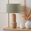 Gaiana Concrete Brown Stoneware Table Lamp Base with Edward 35cm Pistachio Green Linen Cylinder Lampshade