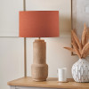 Gaiana Concrete Brown Stoneware Table Lamp Base with Lino 35cm Cinnamon Self Lined Linen Cylinder Lampshade