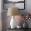 Eirene White Textured Stoneware Table Lamp Base with Milos 40cm Natural Linen Tapered Lampshade