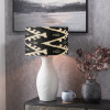 Eirene White Textured Stoneware Table Lamp Base with Lars 40cm Black Ikat Patterned Cylinder Lampshade