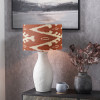 Eirene White Textured Stoneware Table Lamp Base with Lars 40cm Cinnamon Ikat Patterned Cylinder Lampshade