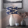 Eirene White Textured Stoneware Table Lamp Base with Lars 40cm Ocean Blue Ikat Patterned Cylinder Lampshade
