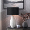 Eirene White Textured Stoneware Table Lamp Base with Lino 40cm Black Self Lined Linen Cylinder Lampshade