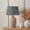 Ambrosia Natural Grooved Stoneware Table Lamp Base with Vienna 35cm Black Chevron Mushroom Pleat Lampshade
