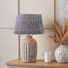 Ambrosia Natural Grooved Stoneware Table Lamp Base with Vienna 35cm Blue Chevron Mushroom Pleat Lampshade