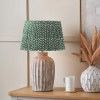 Ambrosia Natural Grooved Stoneware Table Lamp Base with Vienna 35cm Forest Green Chevron Mushroom Pleat Lampshade