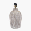 Ambrosia Natural Grooved Stoneware Table Lamp Base with Lys 35cm White Self Lined Linen Tapered Lampshade