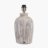 Ambrosia Natural Grooved Stoneware Table Lamp Base with Lys 35cm White Self Lined Linen Tapered Lampshade
