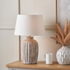 Ambrosia Natural Grooved Stoneware Table Lamp Base with Lys 35cm White Self Lined Linen Tapered Lampshade