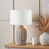 Ambrosia Natural Grooved Stoneware Table Lamp Base with Lino 35cm White Self Lined Linen Cylinder Lampshade