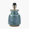 Theano Dot Design Blue Glaze Table Lamp Base with Edward 30cm Natural Linen Cylinder Lampshade