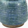 Theano Dot Design Blue Glaze Table Lamp Base with Edward 30cm Pistachio Green Linen Cylinder Lampshade