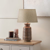 Theano Dot Design Brown Glaze Tall Table Lamp Base with Milos 35cm Natural Linen Tapered Lampshade