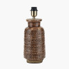 Theano Dot Design Brown Glaze Tall Table Lamp Base with Lys 35cm White Self Lined Linen Tapered Lampshade