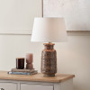 Theano Dot Design Brown Glaze Tall Table Lamp Base with Lys 35cm White Self Lined Linen Tapered Lampshade