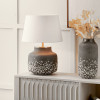Etna Black and White Glass Table Lamp Base with Lys 40cm White Self Lined Linen Tapered Lampshade