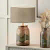 Valtellina Brown and Green Glass Table Lamp Base with Henry 35cm Taupe Handloom Cylinder Lampshade