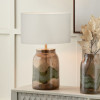 Valtellina Brown and Green Glass Table Lamp Base with Henry 35cm White Handloom Cylinder Lampshade