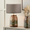 Valtellina Brown and Green Glass Table Lamp Base with Edward 35cm Natural Linen Cylinder Lampshade
