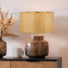 Cerdanya Brown and Beige Glass Table Lamp Base with Stellan 40cm Gold Slubbed Silk Mix Gold Lined Cylinder Lampshade