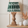 Kavya Antique Brown Turned Wood Table Lamp Base with Izara 45cm Racing Green Ikat Patterned Mushroom Pleat Tapered Lampshade