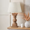 Kavya Antique Brown Turned Wood Table Lamp Base with Martigues 45cm White Boucle Tapered Lampshade