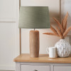 Inaya Natural Tapered Large Wood Table Lamp Base with Milos 40cm Pistachio Green Linen Tapered Lampshade