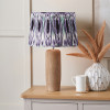 Inaya Natural Tapered Large Wood Table Lamp Base with Izara 40cm Lilac Ikat Patterned Mushroom Pleat Tapered Lampshade