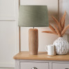Inaya Natural Tapered Wood Table Lamp Base with Milos 35cm Pistachio Green Linen Tapered Lampshade