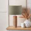 Inaya Natural Tapered Wood Table Lamp Base with Edward 35cm Pistachio Green Linen Cylinder Lampshade