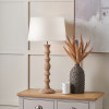 Ayra Natural Modernist Large Turned Wood Table Lamp Base with Winston 40cm White Handloom Tapered Lampshade